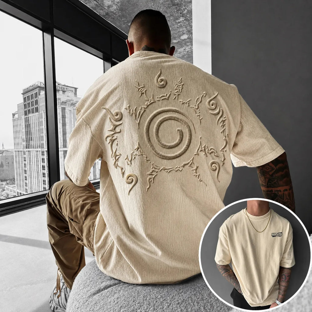 NINDO Unisex Anime-Style Retro Corduroy Oversized T-Shirt