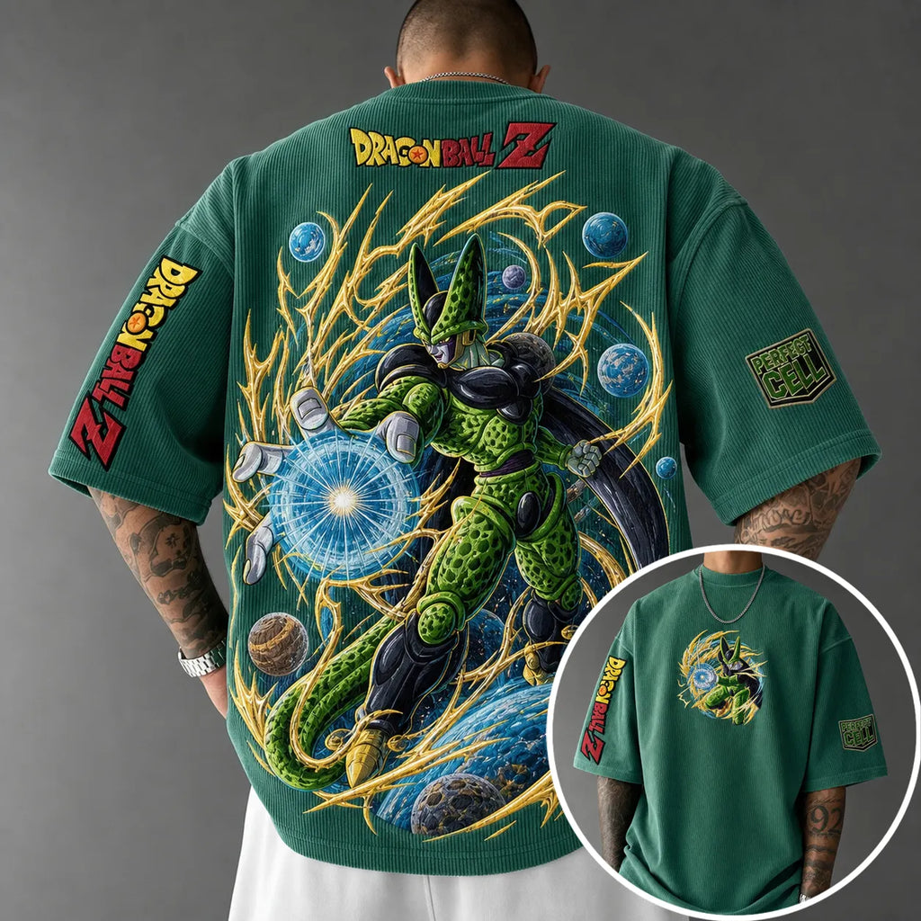 Dragon Ball Unisex Loose-Fit Rock Band Vertical Stripe T-Shirt