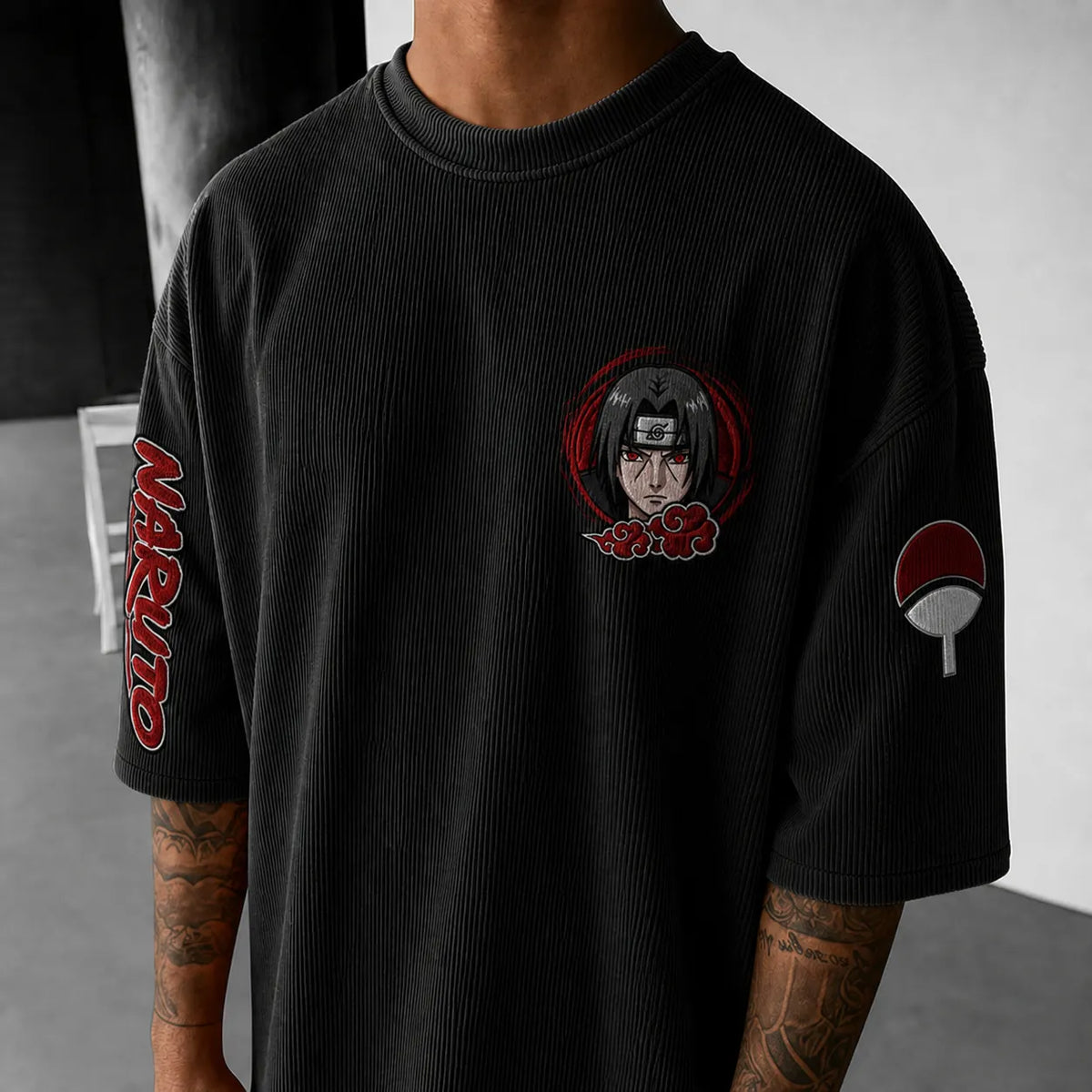 NINDO Unisex Anime-Style Retro Corduroy Oversized T-Shirt