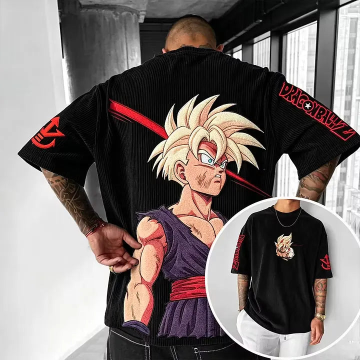 Dragon Ball Anime-Inspired Vintage Waffle Knit T-Shirt