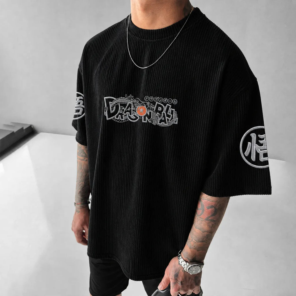 Dragon Ball Unisex Anime-Style Retro Corduroy Oversized T-Shirt