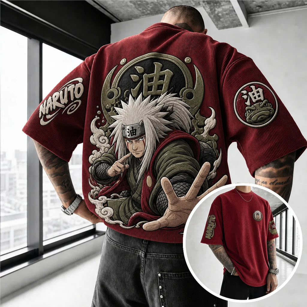 NINDO Unisex Anime-Style Retro Corduroy Oversized T-Shirt