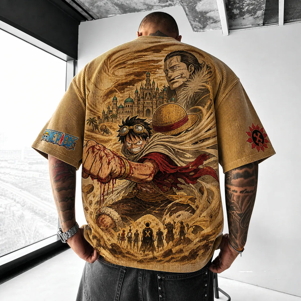 One Piece Unisex Short-Sleeve Corduroy T-Shirt With Anime Print
