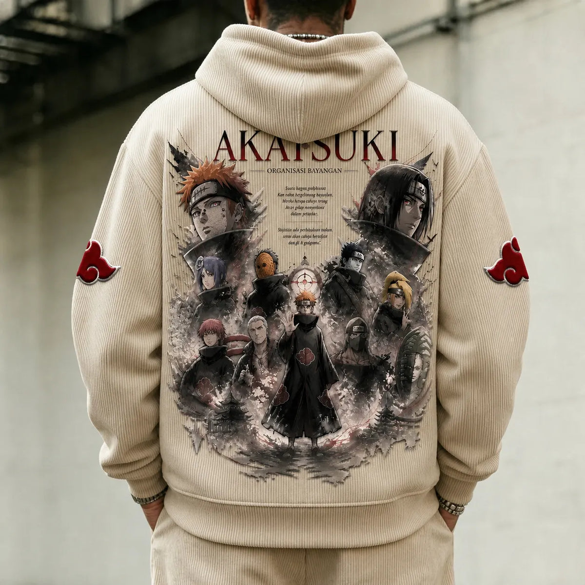 NINDO Unisex Retro Corduroy Hoodie With Anime-style Graphics