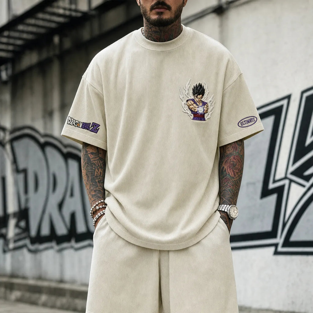Dragon Ball Unisex Loose-Fit Rock Band Vertical Stripe T-Shirt
