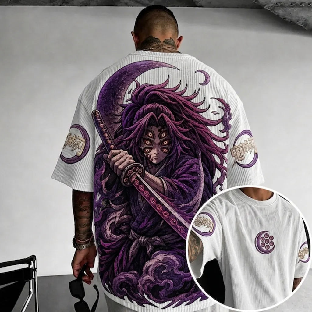 KNY Unisex Oversized Anime-Print Vertical-Stripe Short-Sleeve T-Shirt