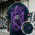 NINDO Unisex Oversized Anime-Print Vertical-Stripe Short-Sleeve T-Shirt