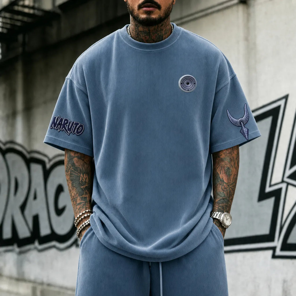 NINDO Unisex Anime-Style Retro Corduroy Oversized T-Shirt
