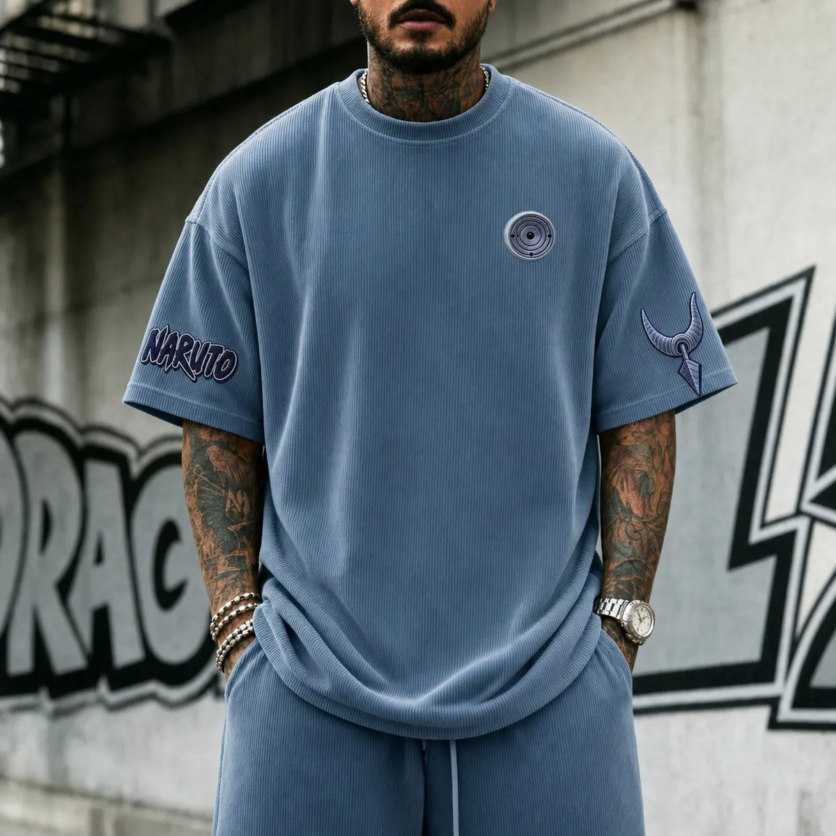 NINDO Unisex Anime-Style Retro Corduroy Oversized T-Shirt