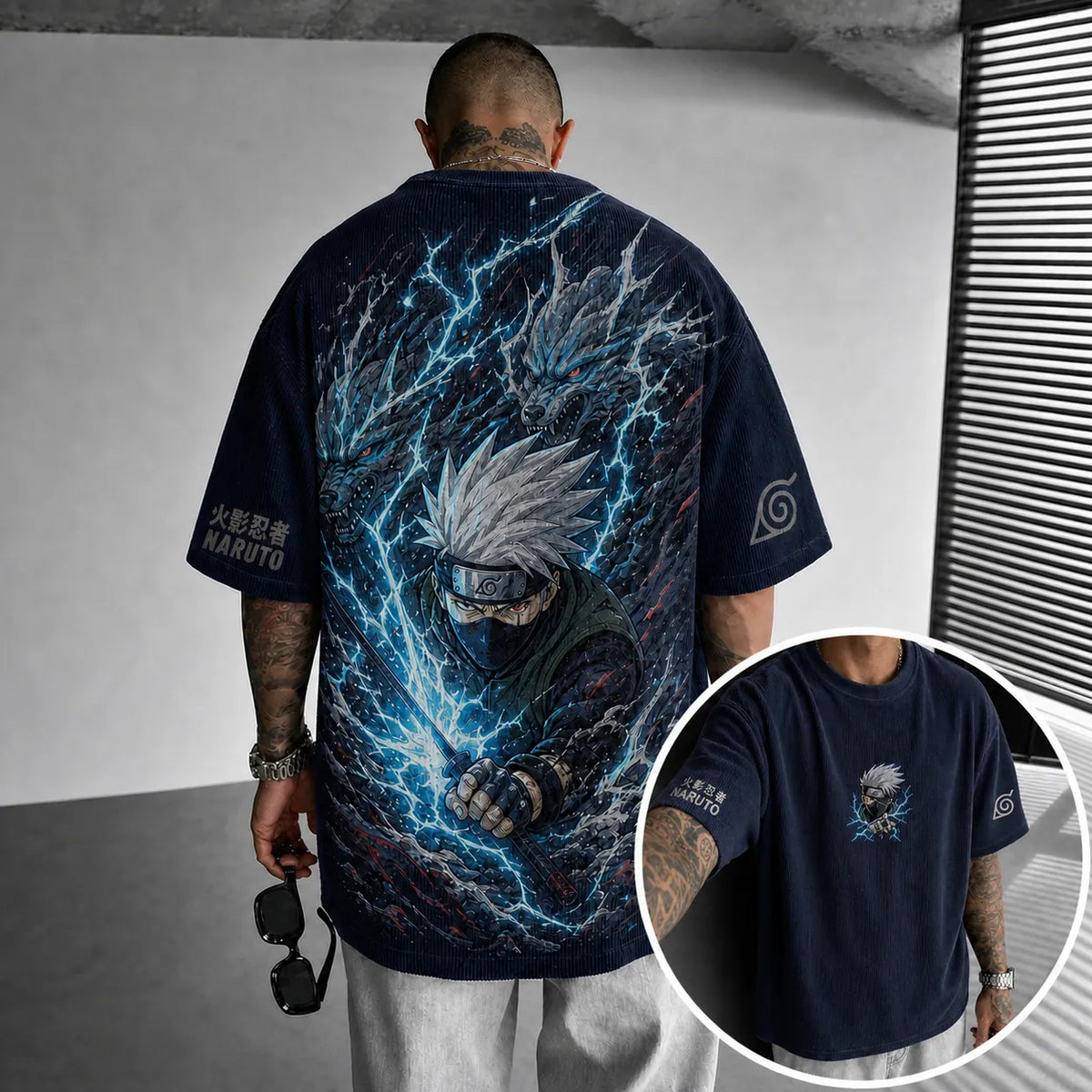 NINDO Unisex Anime-Style Retro Corduroy Oversized T-Shirt
