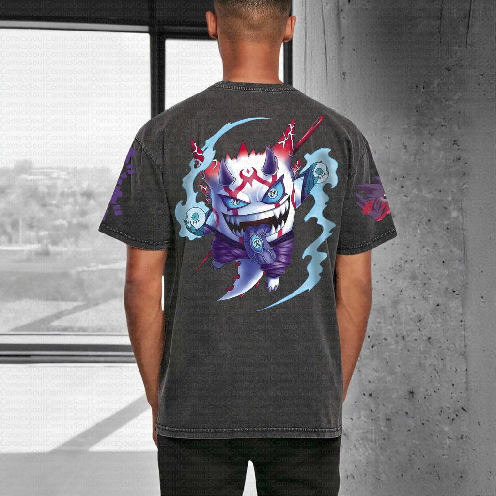 PKM-Unisex Anime Style Vintage Washed T-Shirt