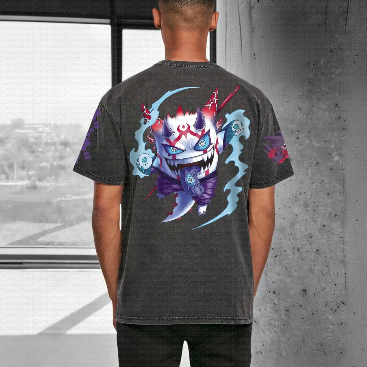 PKM-Unisex Anime Style Vintage Washed T-Shirt