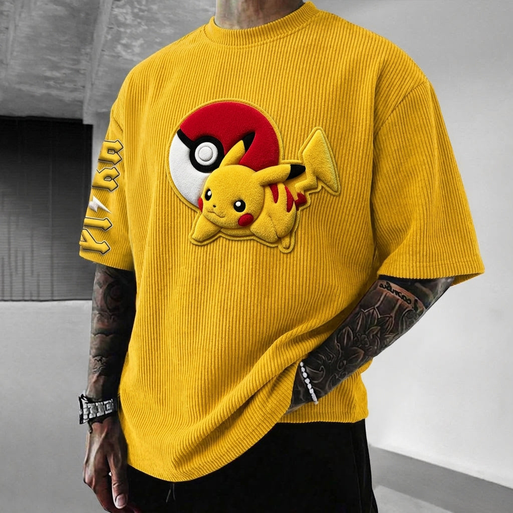 Pokémon Unisex Anime-Style Retro Corduroy Oversized T-Shirt