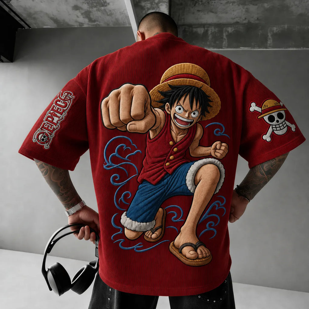 One Piece Unisex Short-Sleeve Corduroy T-Shirt With Anime Print