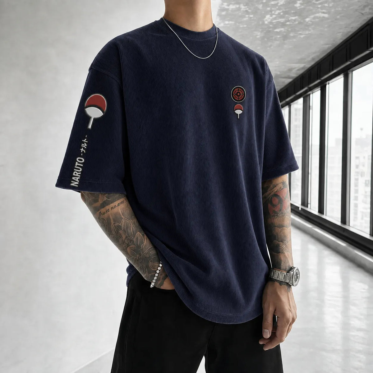 NINDO Unisex Anime-Style Retro Corduroy Oversized T-Shirt