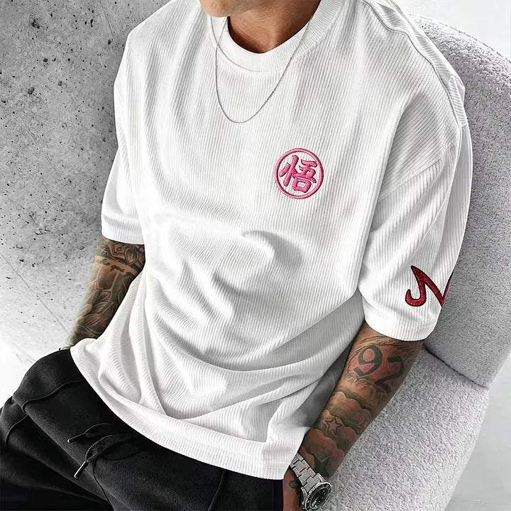 Dragon Ball Unisex Loose-Fit Rock Band Vertical Stripe T-Shirt