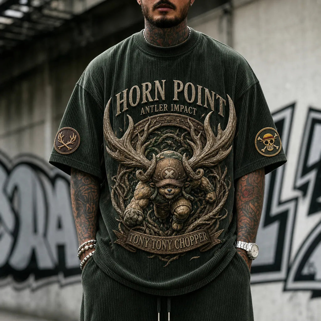 One Piece Unisex Short-Sleeve Corduroy T-Shirt With Anime Print
