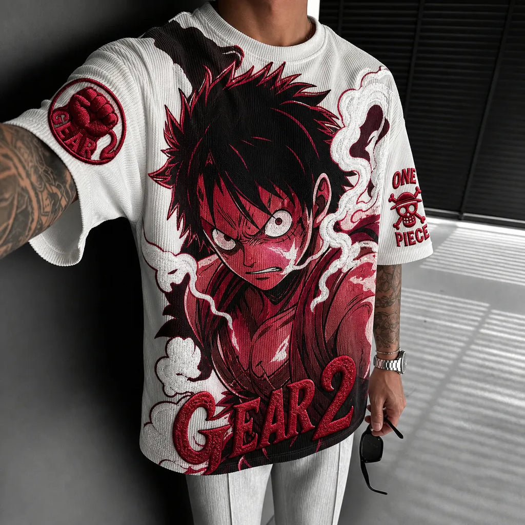 One Piece Unisex Short-Sleeve Corduroy T-Shirt With Anime Print