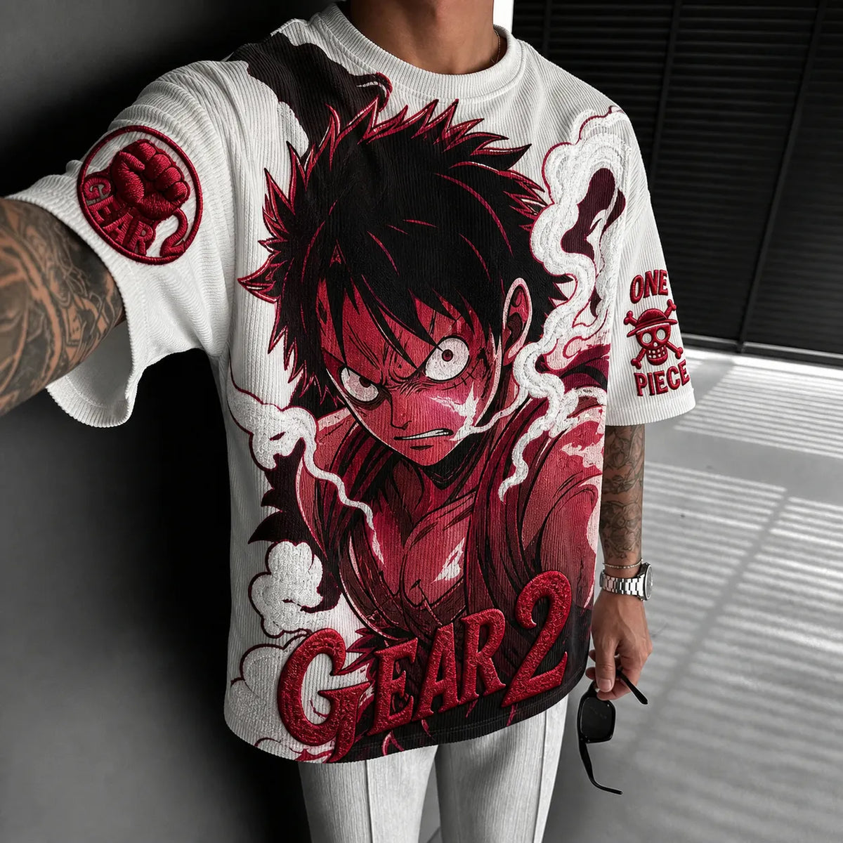 One Piece Unisex Short-Sleeve Corduroy T-Shirt With Anime Print