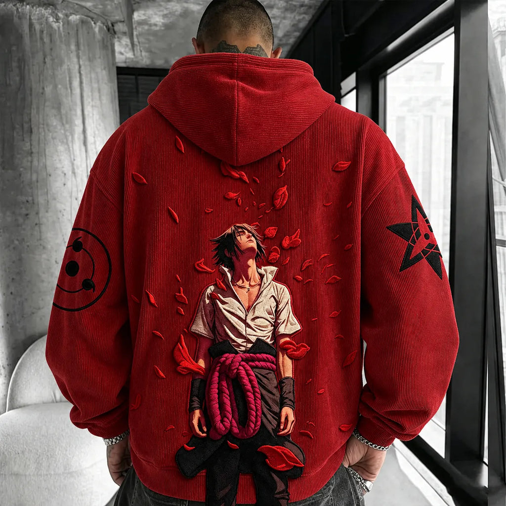 NINDO Unisex Retro Corduroy Hoodie With Anime-style Graphics