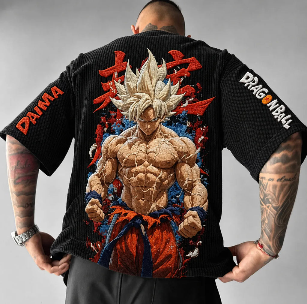 Dragon Ball Unisex Anime-Style Retro Corduroy Oversized T-Shirt