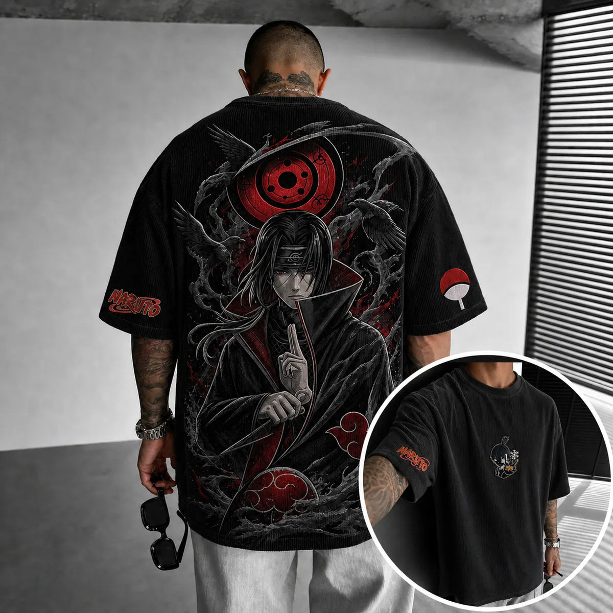 NINDO Unisex Anime-Style Retro Corduroy Oversized T-Shirt