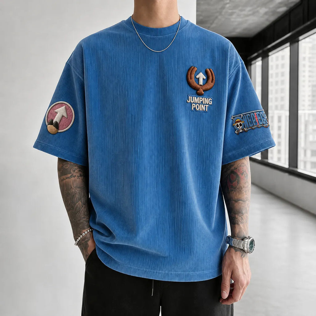 One Piece Unisex Short-Sleeve Corduroy T-Shirt With Anime Print