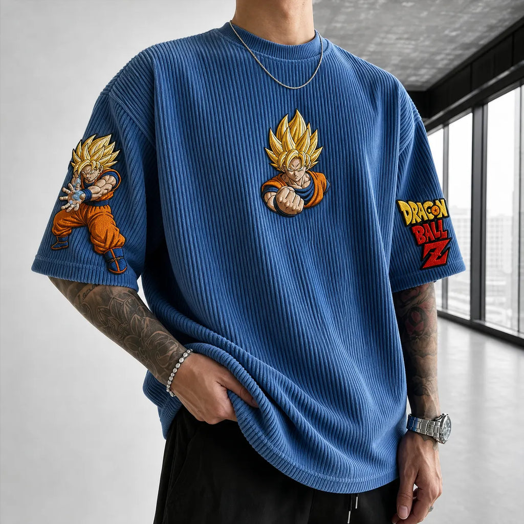 Dragon Ball Unisex Anime-Style Retro Corduroy Oversized T-Shirt