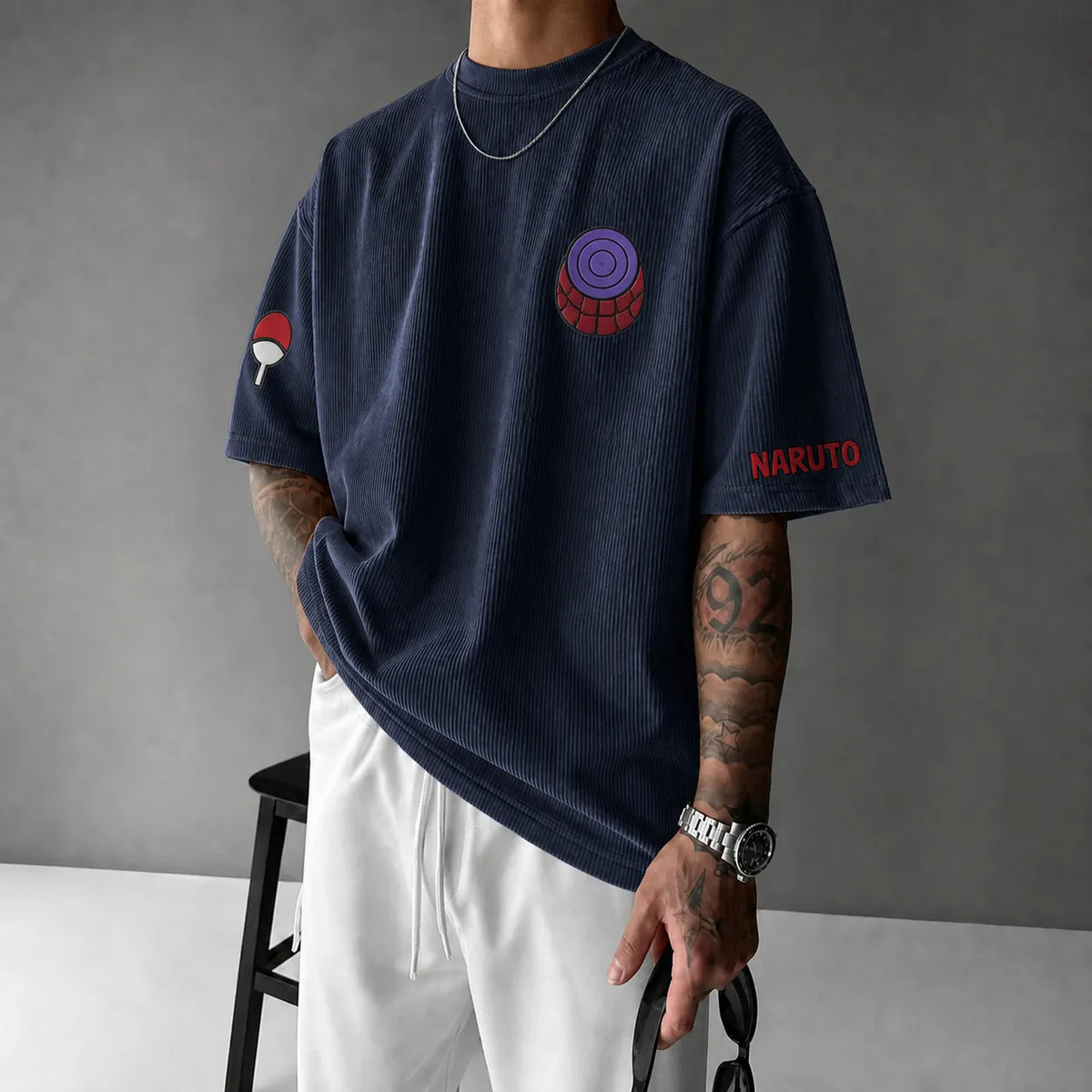 NINDO Unisex Anime-Style Retro Corduroy Oversized T-Shirt