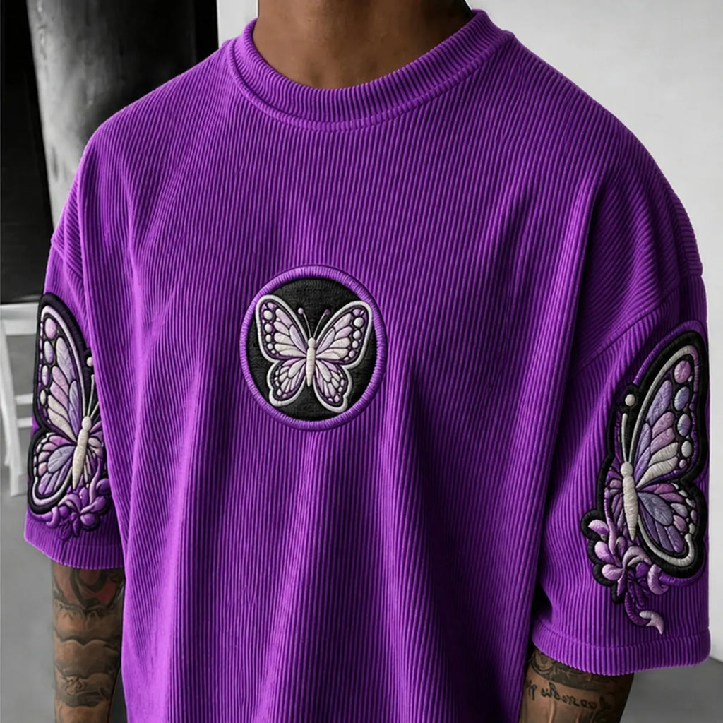 KNY Unisex Anime-Style Retro Corduroy Oversized T-Shirt