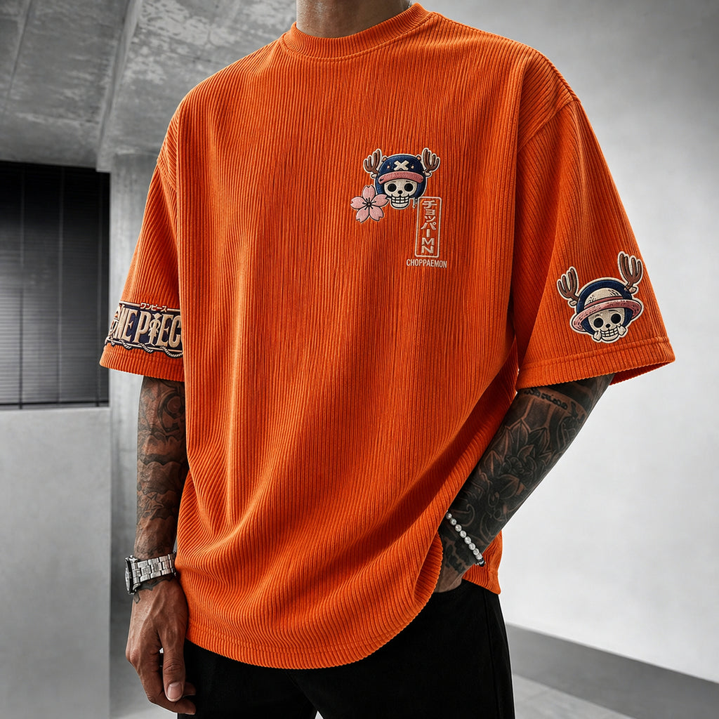 One Piece Unisex Short-Sleeve Corduroy T-Shirt With Anime Print