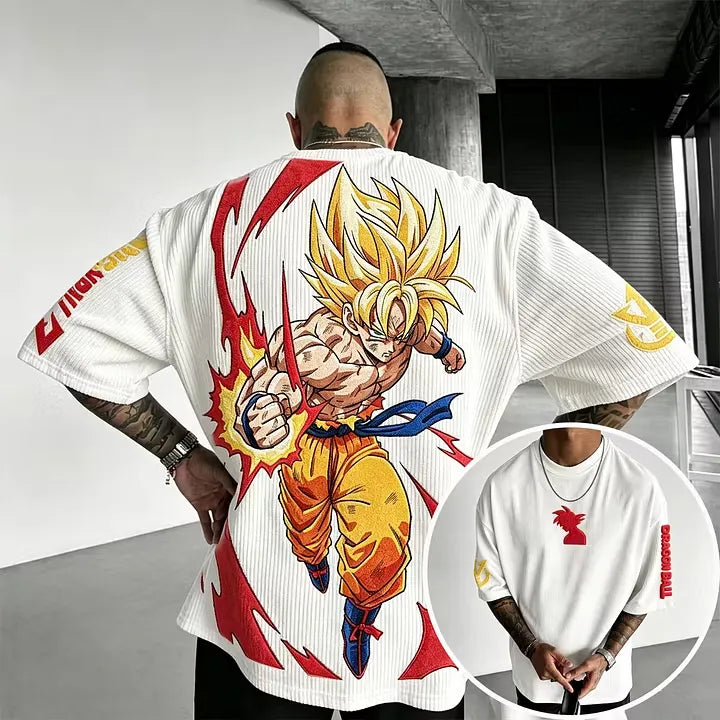 Dragon Ball Unisex Loose-Fit Rock Band Vertical Stripe T-Shirt