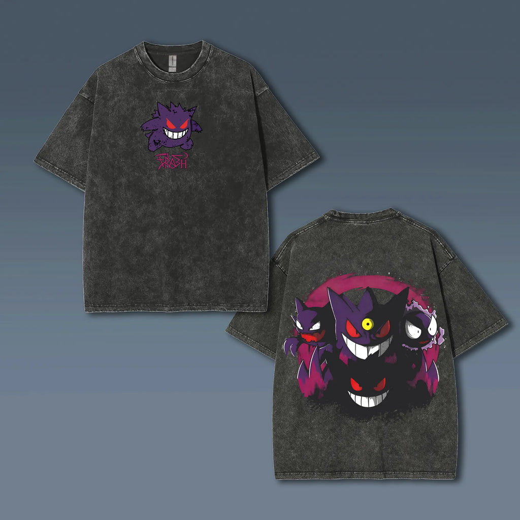 PKM-Unisex Anime Style Vintage Washed T-Shirt