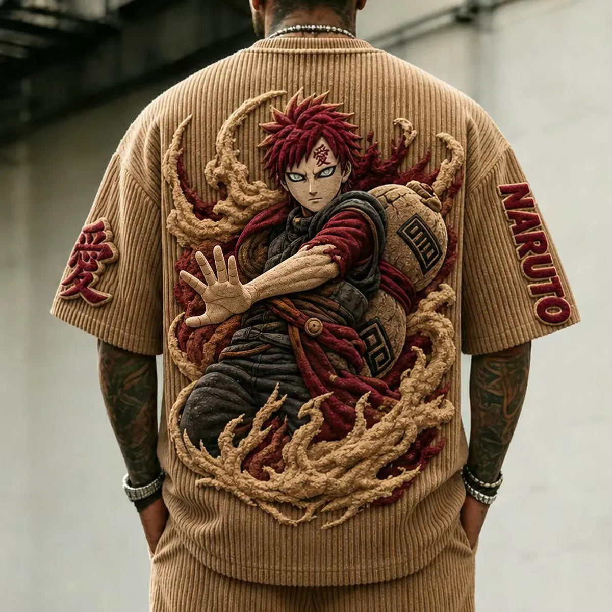 NINDO Unisex Anime-Style Retro Corduroy Oversized T-Shirt