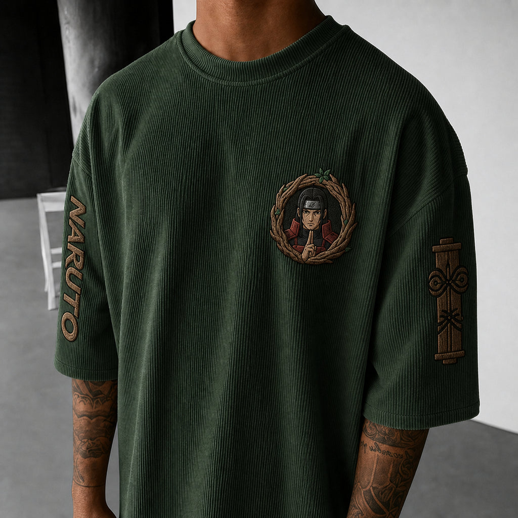 NINDO Unisex Anime-Style Retro Corduroy Oversized T-Shirt