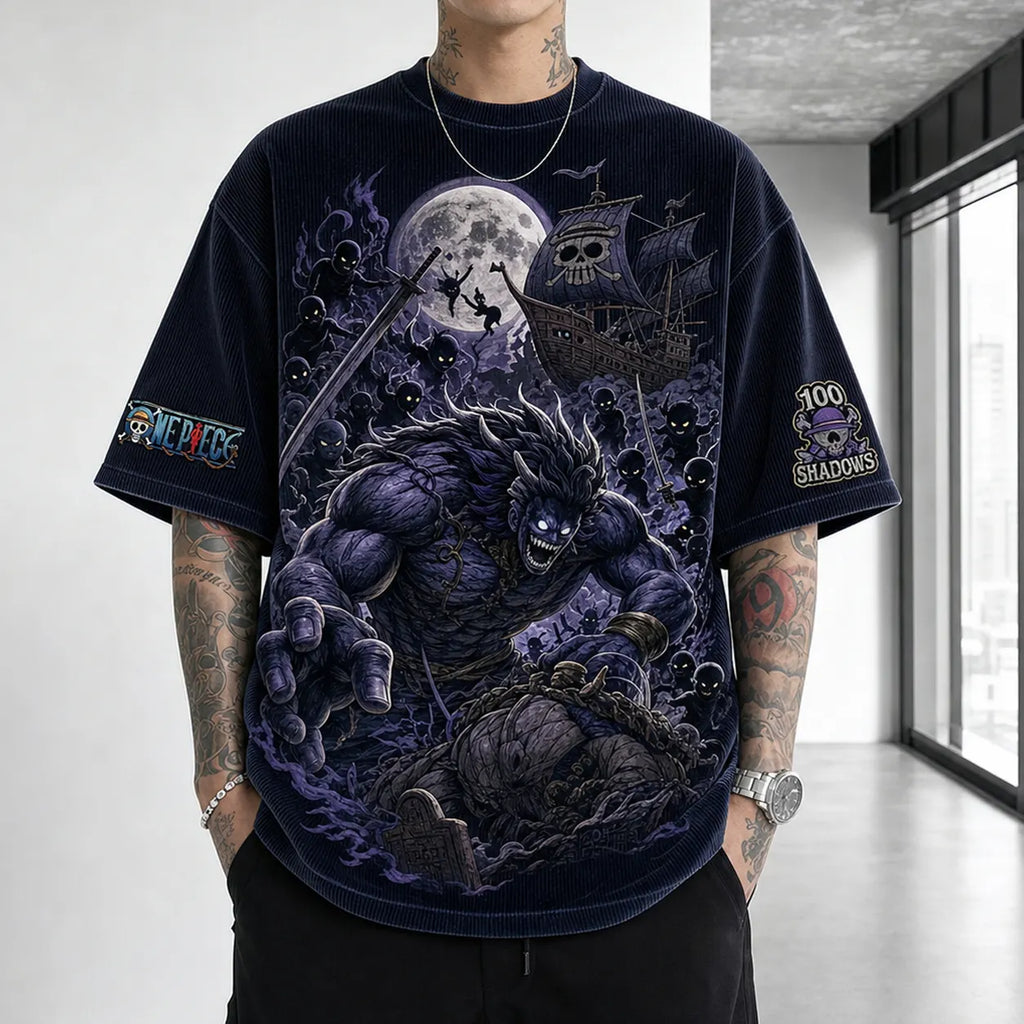 One Piece Unisex Short-Sleeve Corduroy T-Shirt With Anime Print