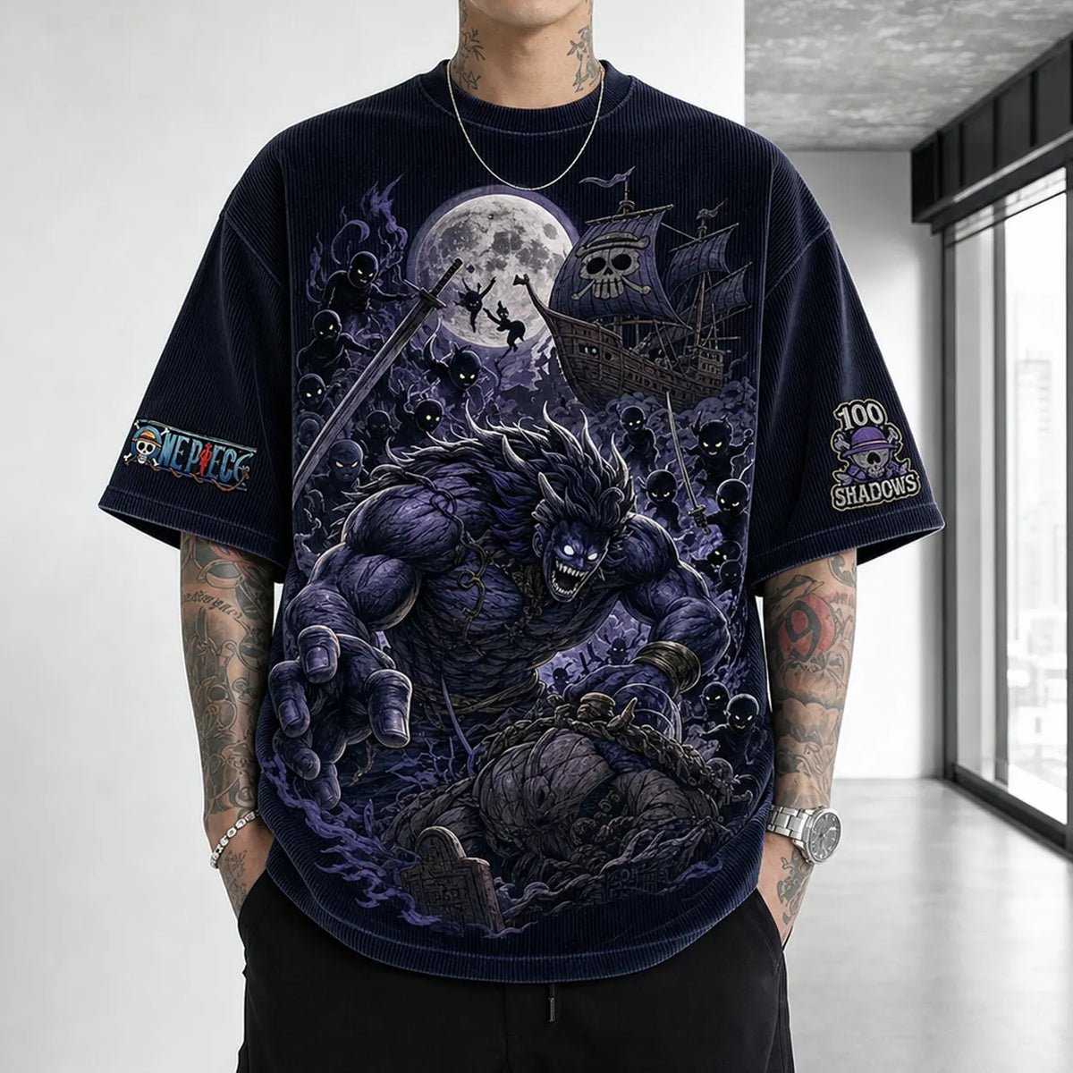 One Piece Unisex Short-Sleeve Corduroy T-Shirt With Anime Print