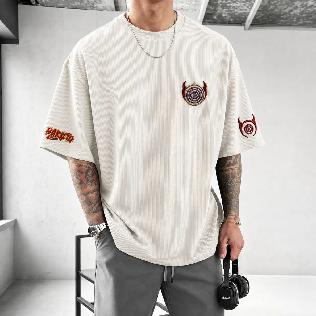 NINDO Unisex Anime-Style Retro Corduroy Oversized T-Shirt