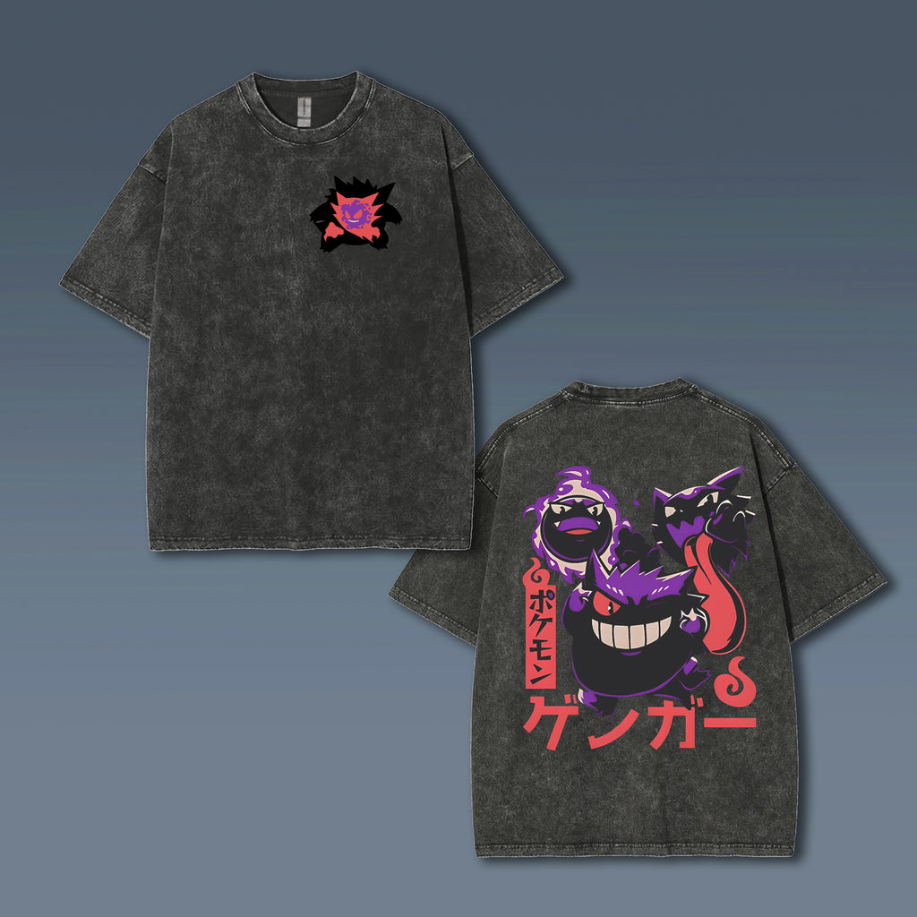 PKM-Unisex Anime Style Vintage Washed T-Shirt