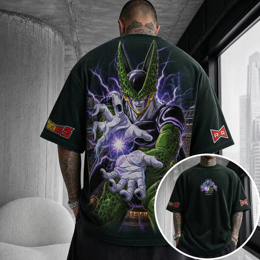 Dragon Ball Unisex Loose-Fit Rock Band Vertical Stripe T-Shirt