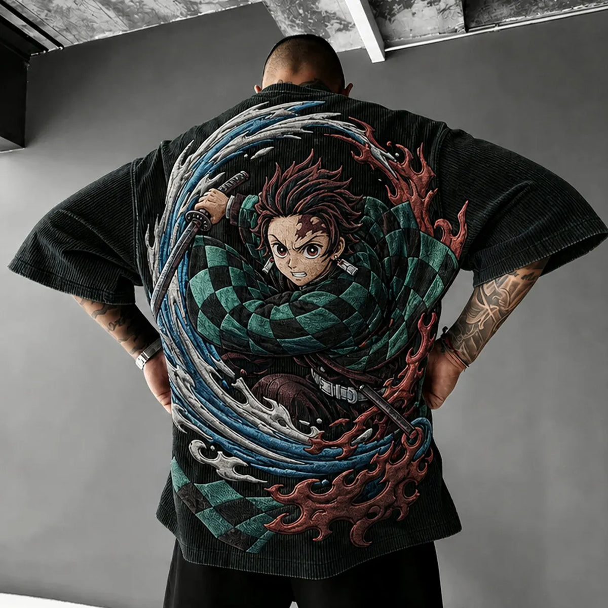 KNY Unisex Anime-Style Retro Corduroy Oversized T-Shirt