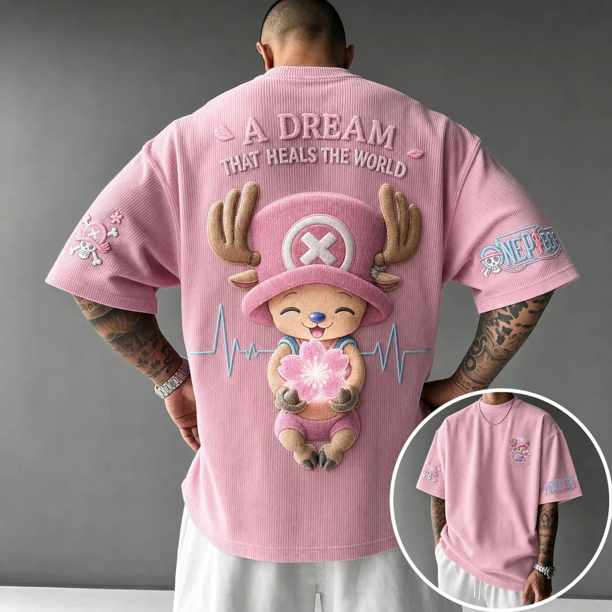 One Piece Unisex Short-Sleeve Corduroy T-Shirt With Anime Print