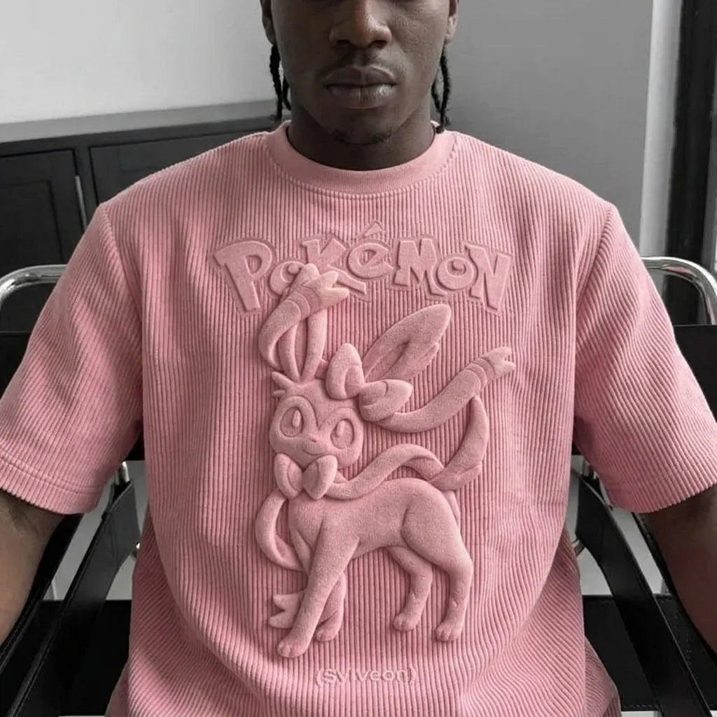Pokémon Unisex Anime-Style Retro Corduroy Oversized T-Shirt