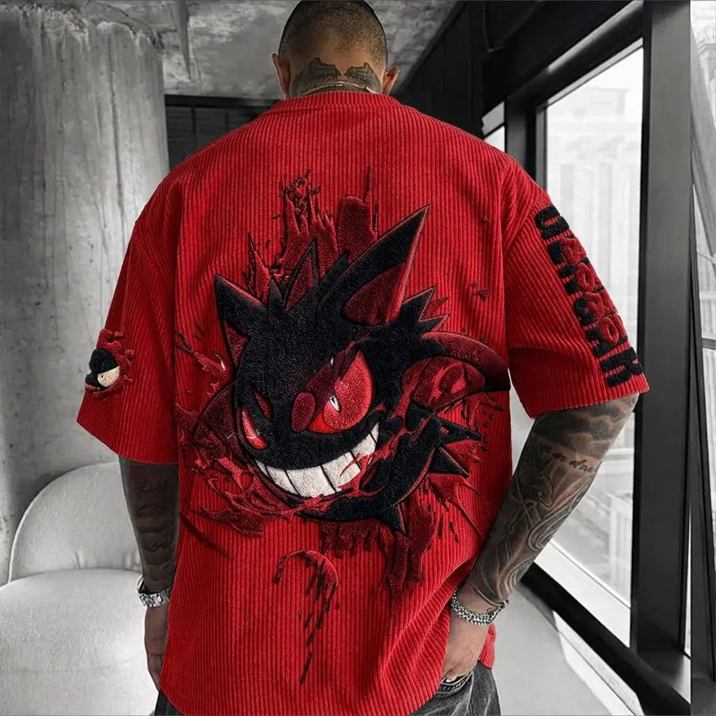 Pokémon Unisex Anime-Style Retro Corduroy Oversized T-Shirt