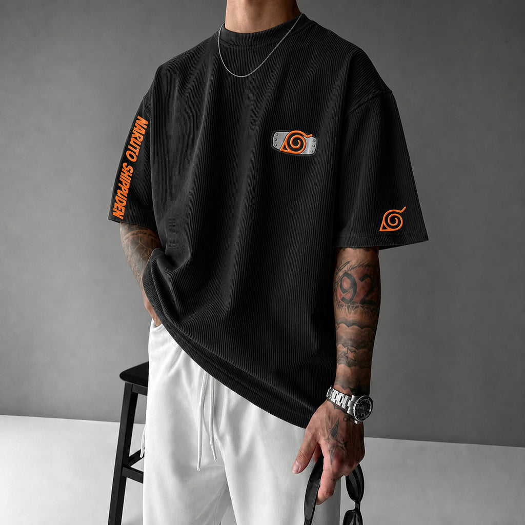 NINDO Unisex Anime-Style Retro Corduroy Oversized T-Shirt
