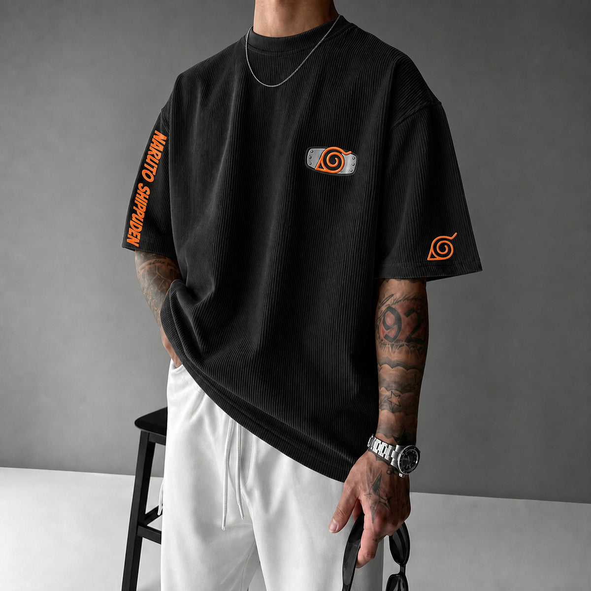 NINDO Unisex Anime-Style Retro Corduroy Oversized T-Shirt