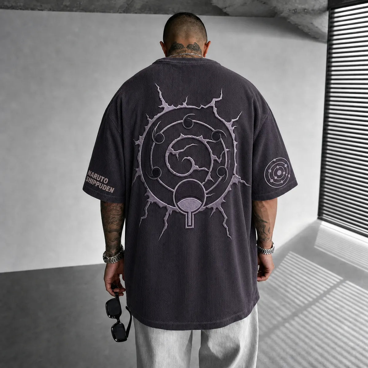 NINDO Unisex Anime-Style Retro Corduroy Oversized T-Shirt