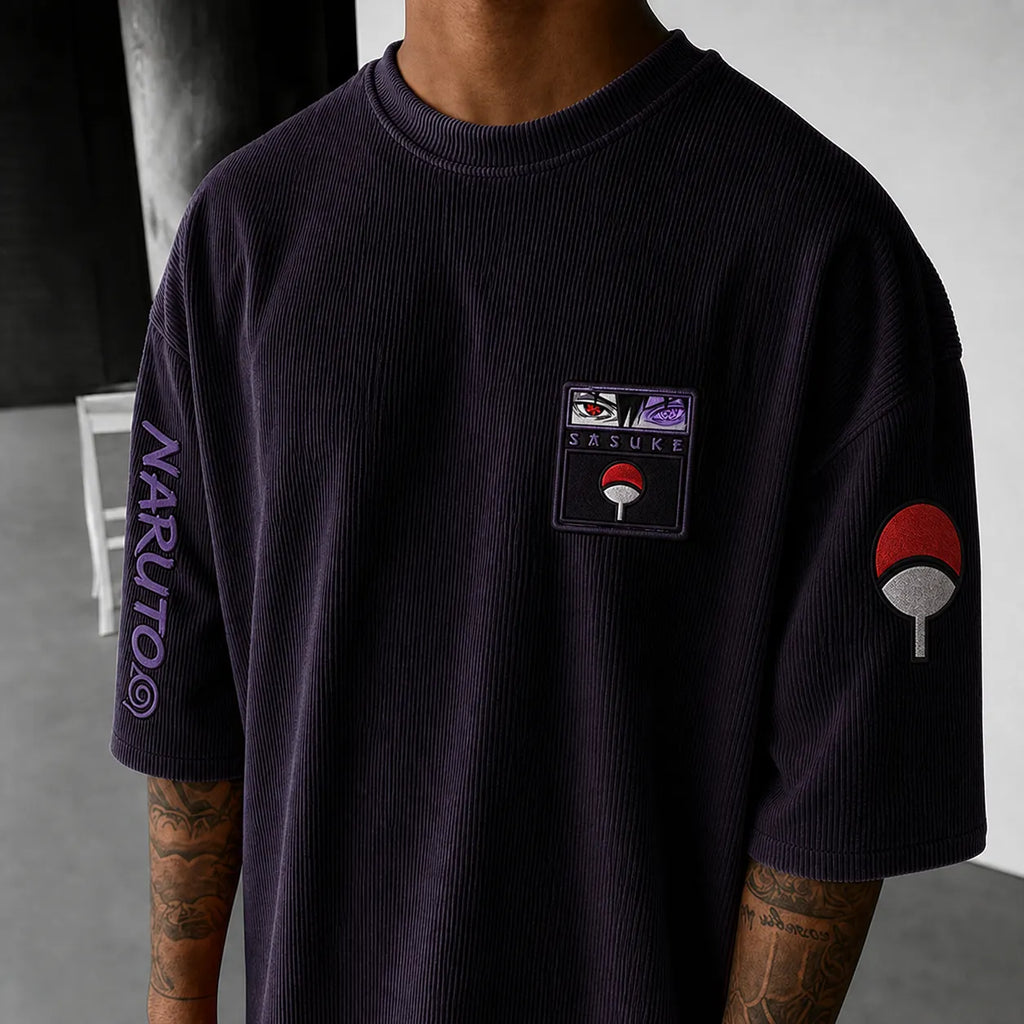 NINDO Unisex Anime-Style Retro Corduroy Oversized T-Shirt