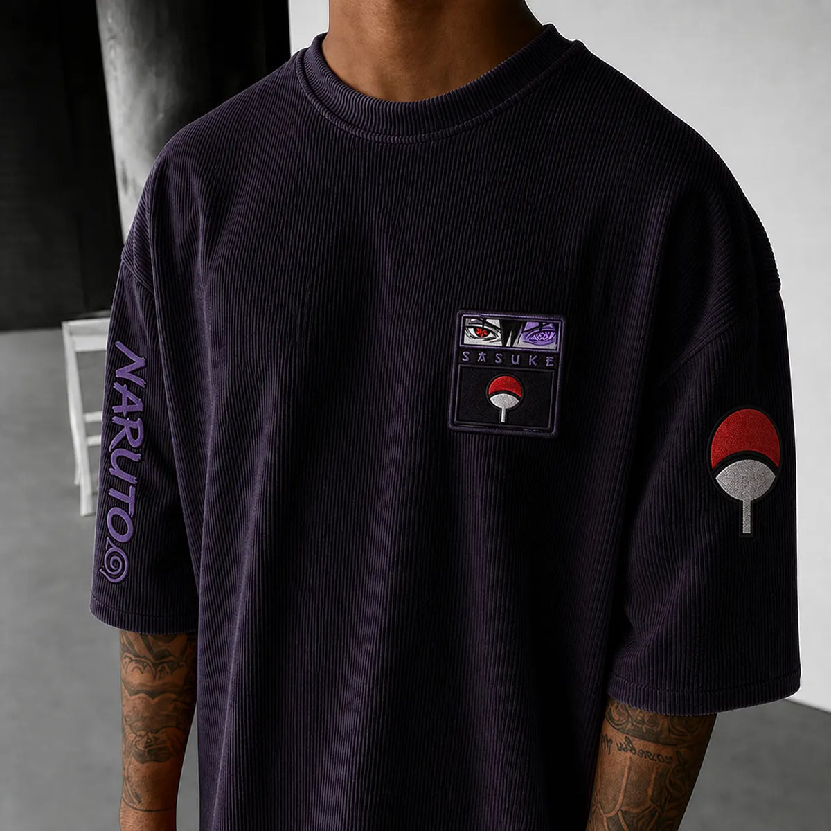 NINDO Unisex Anime-Style Retro Corduroy Oversized T-Shirt