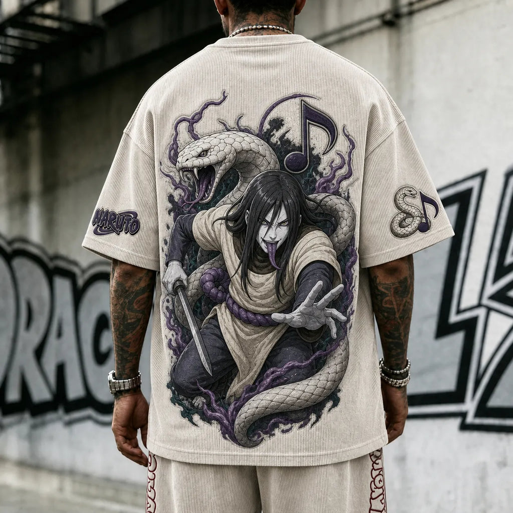 NINDO Unisex Anime-Style Retro Corduroy Oversized T-Shirt